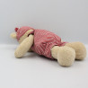 Doudou ours beige rayé rouge bonnet NICOTOY