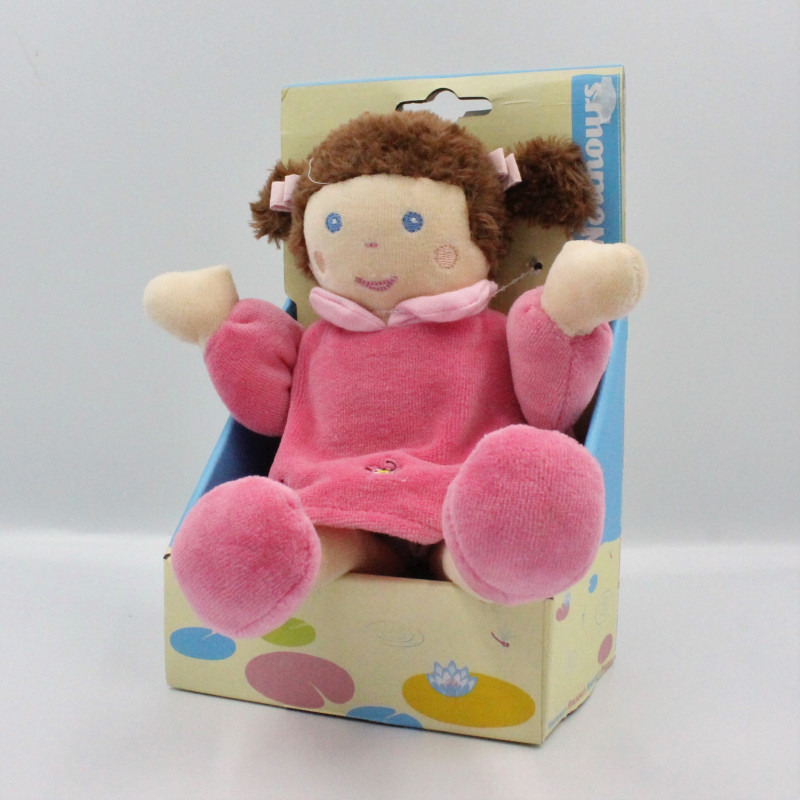 Doudou semi plat ours bleu coeur jaune NOUNOURS