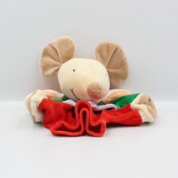 Doudou plat marionnette souris beige vert rouge orange NOUNOURS