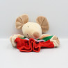 Doudou plat marionnette souris beige vert rouge orange NOUNOURS