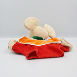 Doudou plat marionnette souris beige vert rouge orange NOUNOURS