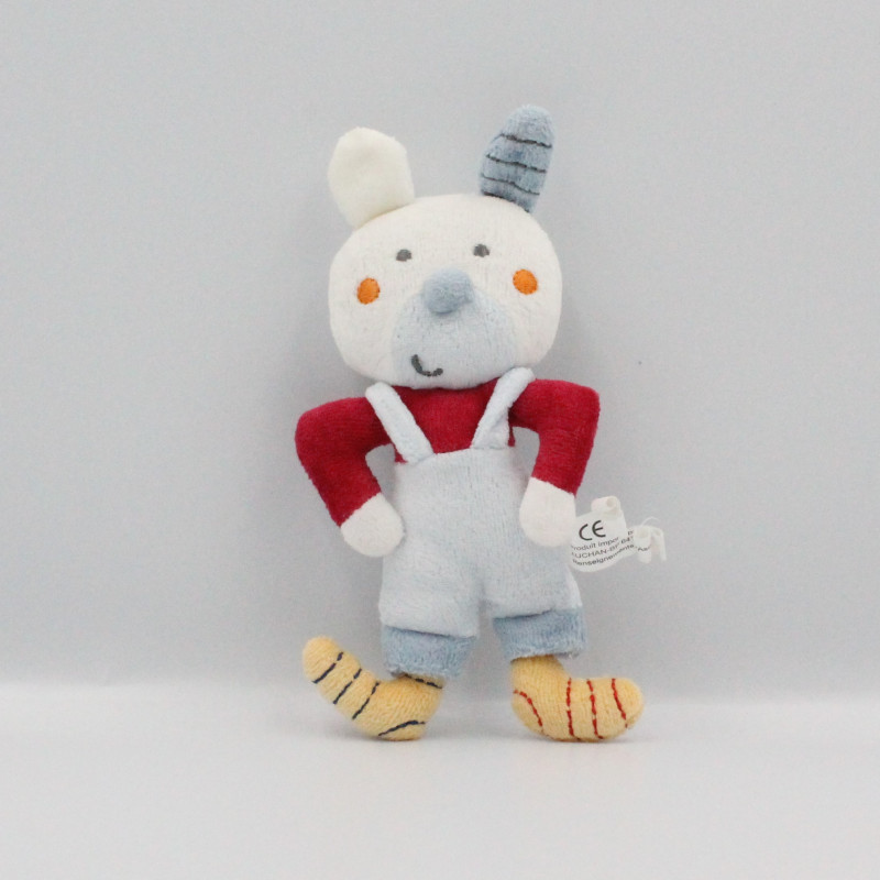 Mini doudou lapin blanc bleu rouge jaune AUCHAN