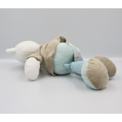 Doudou musical ours blanc beige bleu rayé PREMAMAN