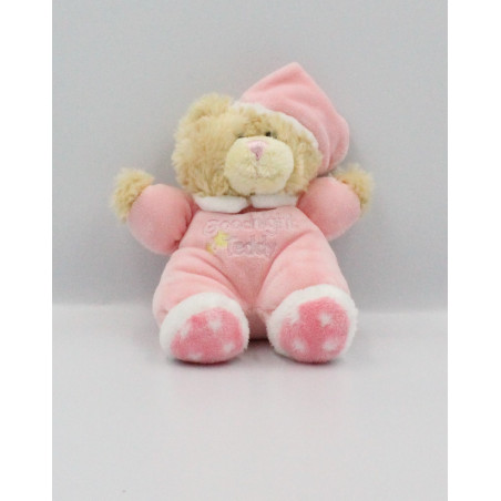 Doudou peluche ours beige rose blanc Goodnight Teddy KEEL TOYS
