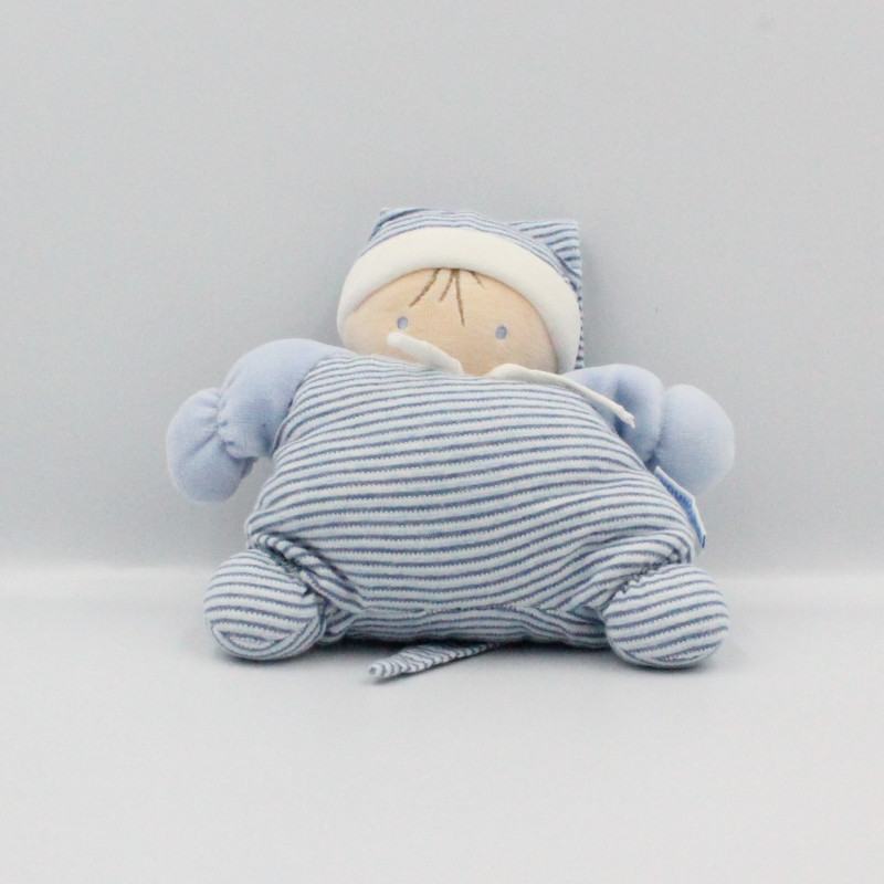 Doudou semi Plat Lutin Bleu rayé Nounours