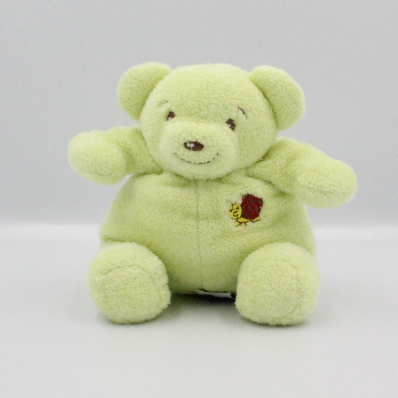 Doudou ours boule vert coccinelle brodée NOUNOURS