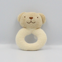 Doudou hochet ours ecru jaune TEX