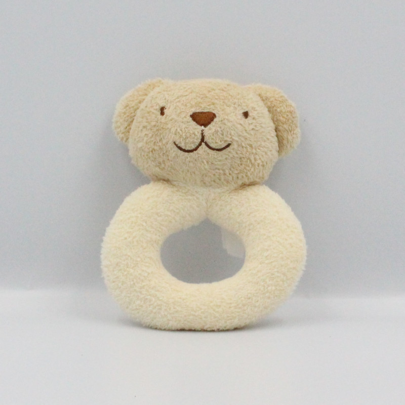 Doudou hochet ours ecru jaune TEX