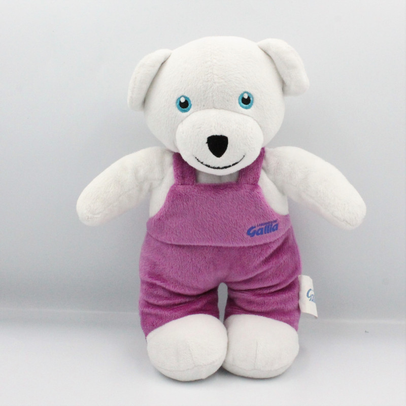 Doudou ours blanc salopette rose GALLIA