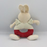 Doudou hochet lapin beige rouge rayé SUCRE D'ORGE