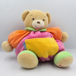 Doudou ours patapouf rose orange vert poche jaune KALOO