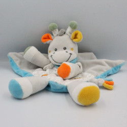 Doudou plat girafe gris jaune bleu orange jungle TEX BABY