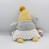 Doudou souris gris blanc jaune étoiles hochet TAPE A L'OEIL