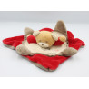 Doudou plat ours rouge écru beige avion Captain NOUNOURS