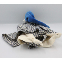 Doudou plat poupée lutin bleu blanc carreaux KATHE KRUSE