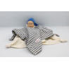 Doudou plat poupée lutin bleu blanc carreaux KATHE KRUSE