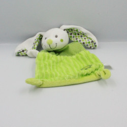 Doudou plat lapin vert blanc pois NICOTOY