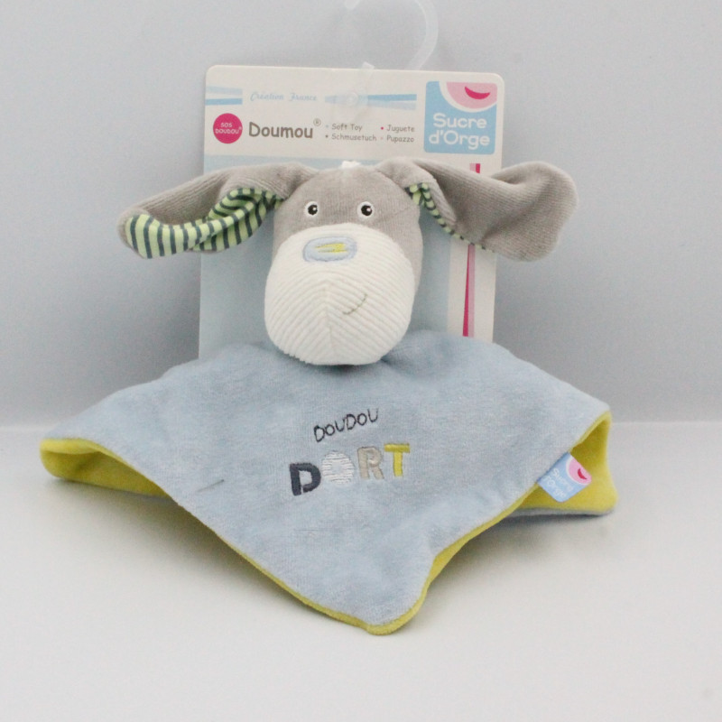 Doudou plat chien bleu vert doudou dort Doumou SUCRE D'ORGE NEUF
