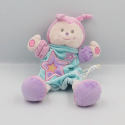 Doudou plat marionnette papillon rose mauve bleu KIMBALOO