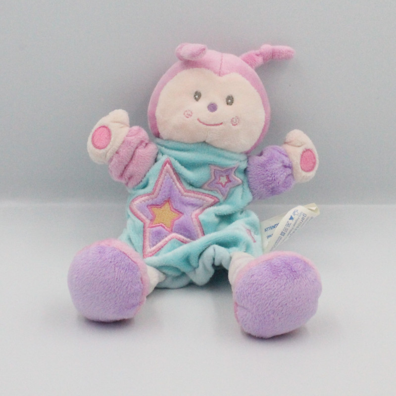 Doudou plat marionnette papillon rose mauve bleu KIMBALOO