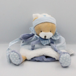 Doudou et compagnie marionnette ours bleu blanc fourrure Petit Chou