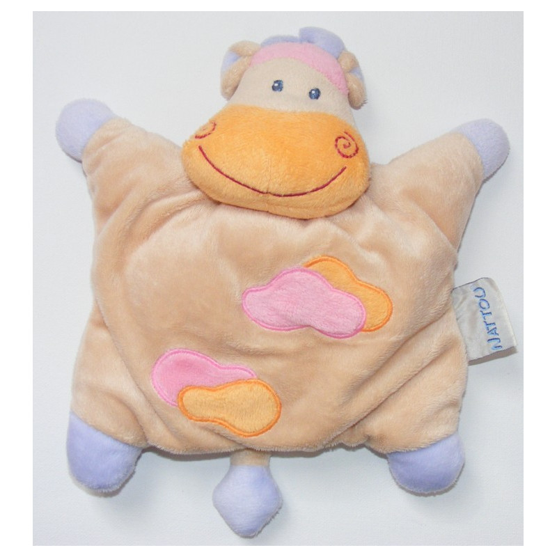 Doudou plat girafe vache beige taches orange rose NATTOU
