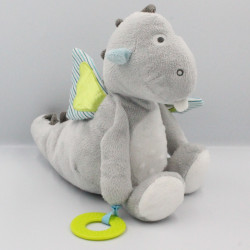 Doudou dragon gris bleu vert rayé OBAIBI