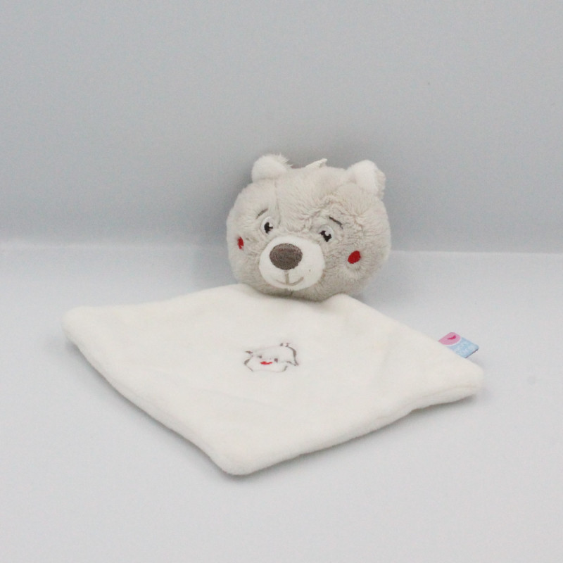 Doudou plat chat renard blanc gris noisette SUCRE D'ORGE