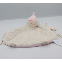 Doudou plat poupée lutin rose blanc coeur COROLLE
