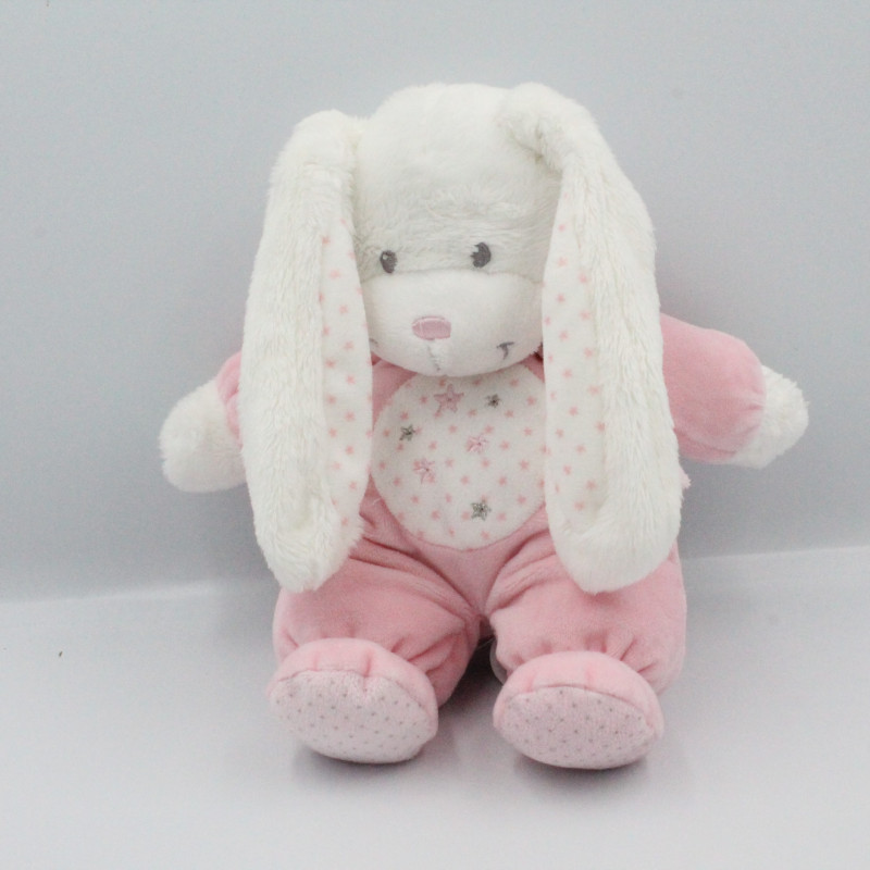 Doudou lapin blanc rose étoiles TEX BABY