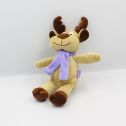 Doudou cerf renne elan beige marron écharpe mauve MILKA
