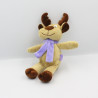 Doudou cerf renne elan beige marron écharpe mauve MILKA