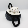 Doudou peluche chat blanc dans son sac panier HISTOIRE D'OURS