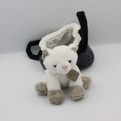 Doudou peluche chat blanc dans son sac panier HISTOIRE D'OURS