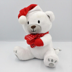 Doudou Ours blanc gris rouge SERGENT MAJOR