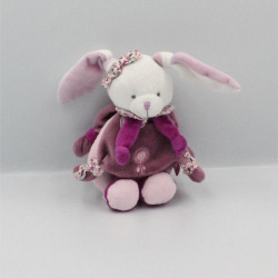 Doudou et compagnie hochet lapin blanc rose prune cerise