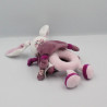 Doudou et compagnie hochet lapin blanc rose prune cerise