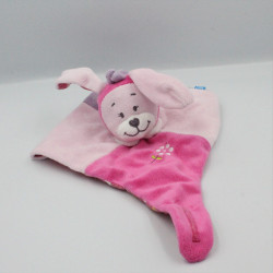 Doudou plat lapin rose violet fleur pois TEX BABY