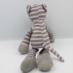 Doudou tigre gris mauve rayé CMI