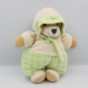 Doudou Ours vert écru carreaux capuche Nounours