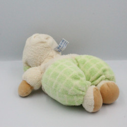 Doudou Ours vert écru carreaux capuche Nounours