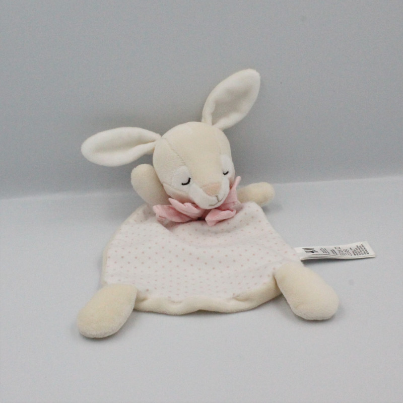 Doudou plat lapin blanc écru rose pois rose H&M