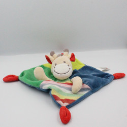 Doudou plat vache girafe bleu vert rose rouge laine NICOTOY