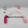 Doudou plat lapin rose gris blanc pois étoiles OBAIBI