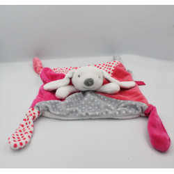 Doudou plat lapin rose gris blanc pois étoiles OBAIBI