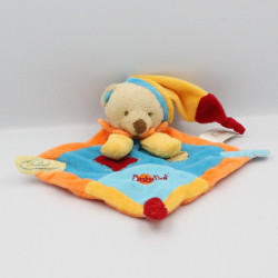 Doudou plat ours bleu orange jaune BABY NAT