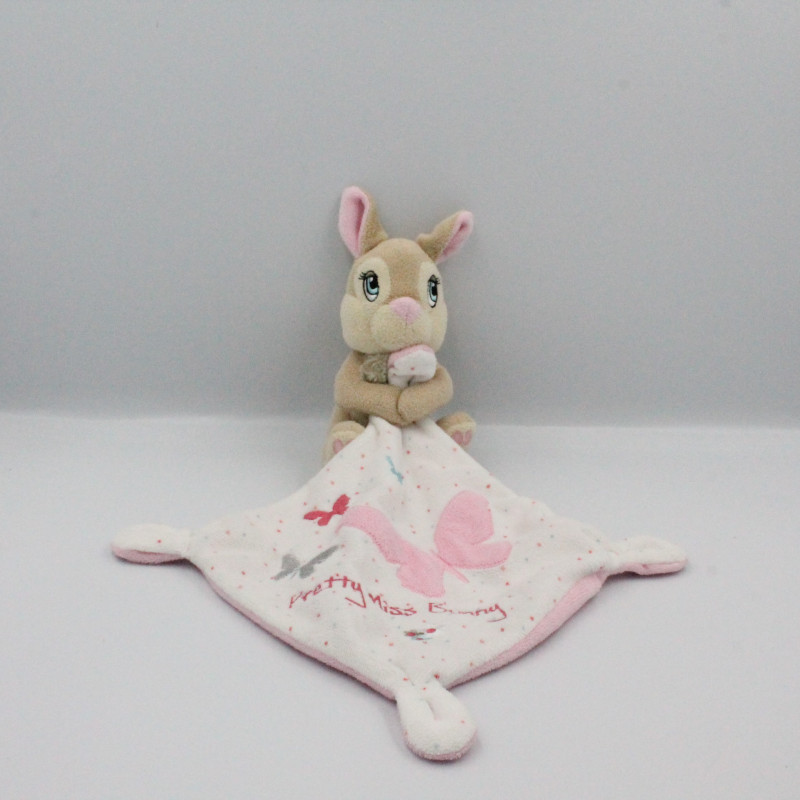 Doudou lapin Pan-pan Pretty Miss Bunny mouchoir rose blanc DISNEY NICOTOY