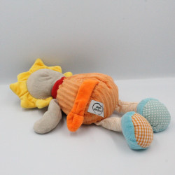 Doudou lion gris orange rouge jaune bleu MOTS D'ENFANTS