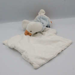 Doudou plat canard blanc bleu mouchoir SUCRE D'ORGE