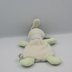 Doudou plat lapin blanc vert gris pois VERTBAUDET